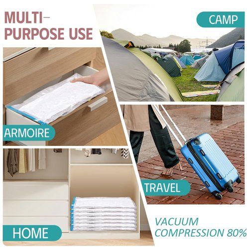 16 Pack Vacuum Storage Bags, Vacuum Seal Bags for Clothing, Comforters, Blankets, Space Saver Compression Bags with Hand Pump.(3×Jumbo, 3×Large, 3×Medium, 3×Small, 4×Roll)