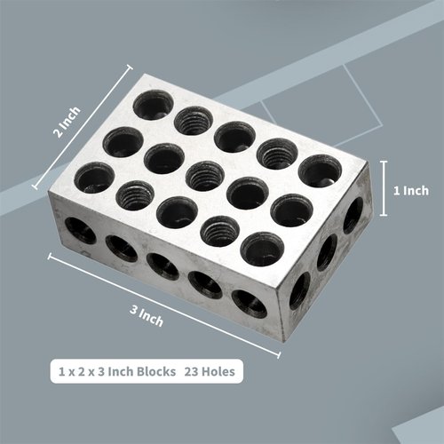 Yunnergo Precision Ground 1-2-3 Block Set (2 Blocks) - 1"x2"x3" Tool Steel 23 Holes, Matched Pair - Size/Flatness: ±.0003", Parallelism: .0002"
