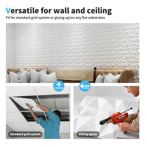 Art3d Decorative 3D Wall Panels in Diamond Design, 12"x12" Matt White (33 Pack)