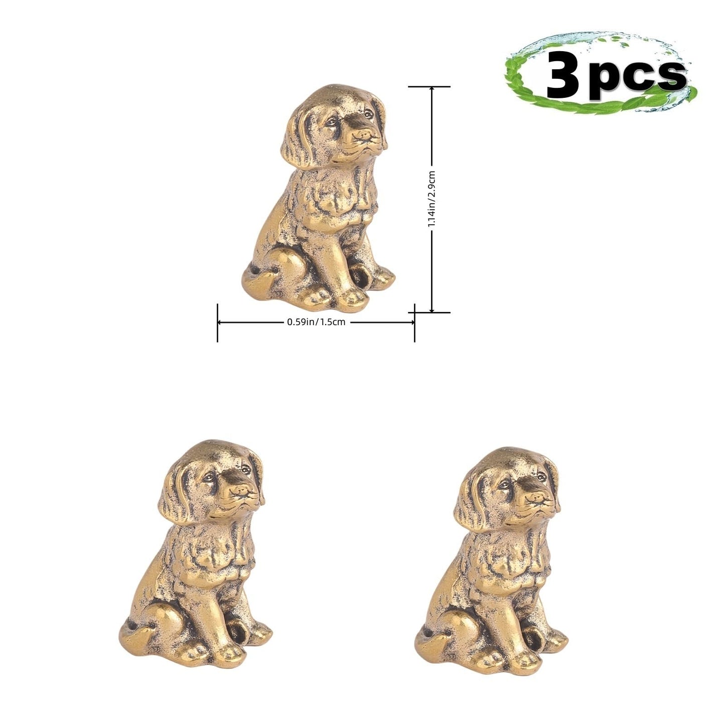 3pcs Brass Dog Hinge Heads Decorative Topper Set Good Luck Puppy, Pure Copper Animal Hinge Heads Decorative Topper