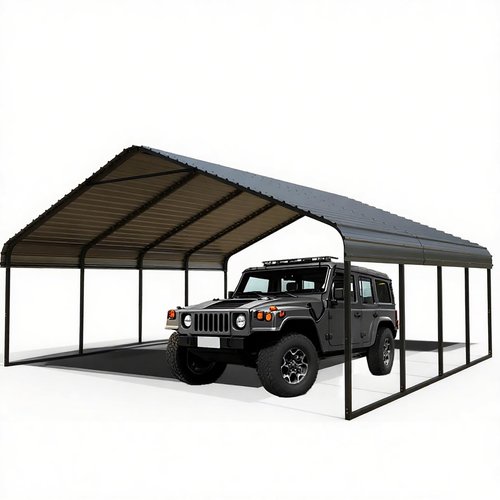 Galvanized Steel Carport - All-Weather Vehicle Shelter with Wind-Resistant Roof, Portable Garage Cover for Cars, Trucks, Boats in Yard (Grey, 20x20 FT)