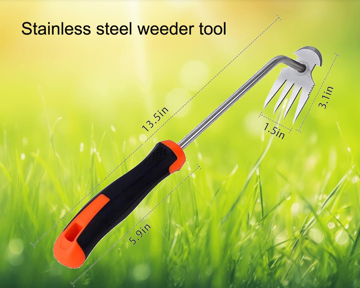 Weed Puller Tool,Garden Weed Remove Tool, Stainless Steel Hand Weeding Tool, Weeding Artifact Uprooting Weeding Tool for Vegetable Backyard Farm Planting and Weeding (Rubber Handle)