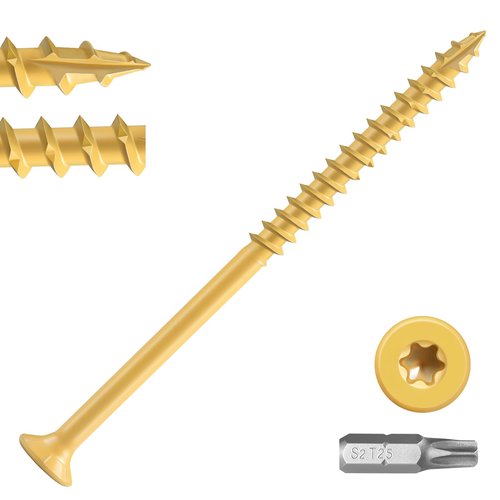 BNUOK Deck Screws 5 inch, Wood Screws #10 x 5, (36pcs) 1lb, Rust Resistant Epoxy Coated,Torx Drive Head Outdoor Decking Screws,with T25 Star Bit,Tan