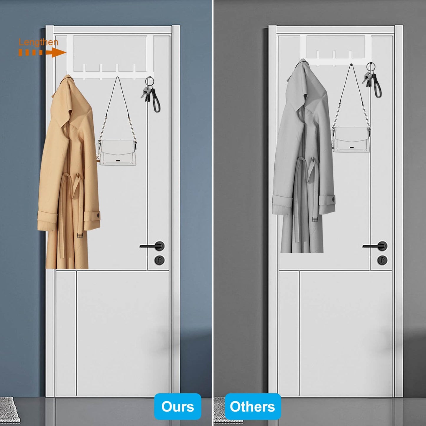 Peasulin Over The Door Hooks, Sturdy Door Hanger, Large Over The Door Towel Rack with 12 Hooks, Heavy Duty Easy to Install, for Bathroom, Bedroom，Kitchen，Hanging Towels, Coats (White)