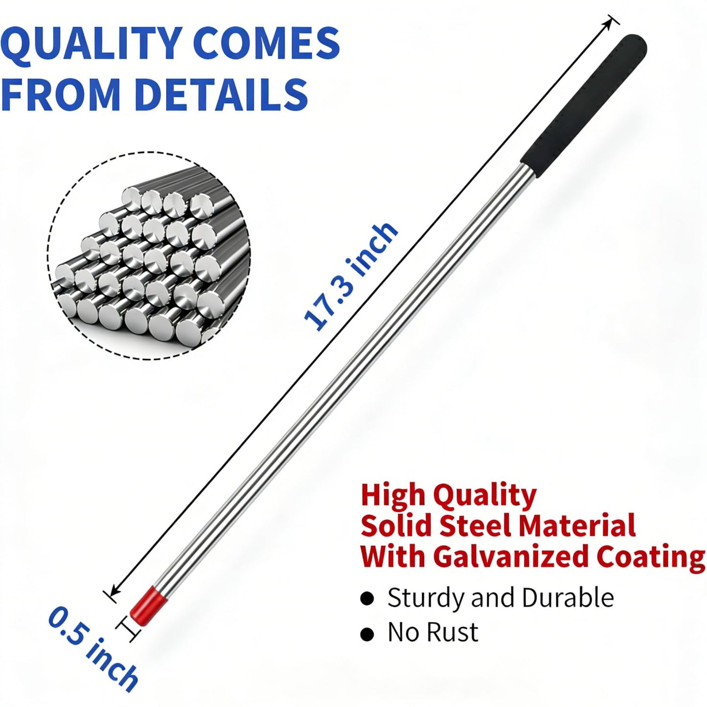 GarageSpringF2C Garage Door Winding Bars, 2-Pack 17.3-Inch Torsion Spring Tool with Non-Slip Handles, Solid Steel Winding Rods for Adjustment and Replacement