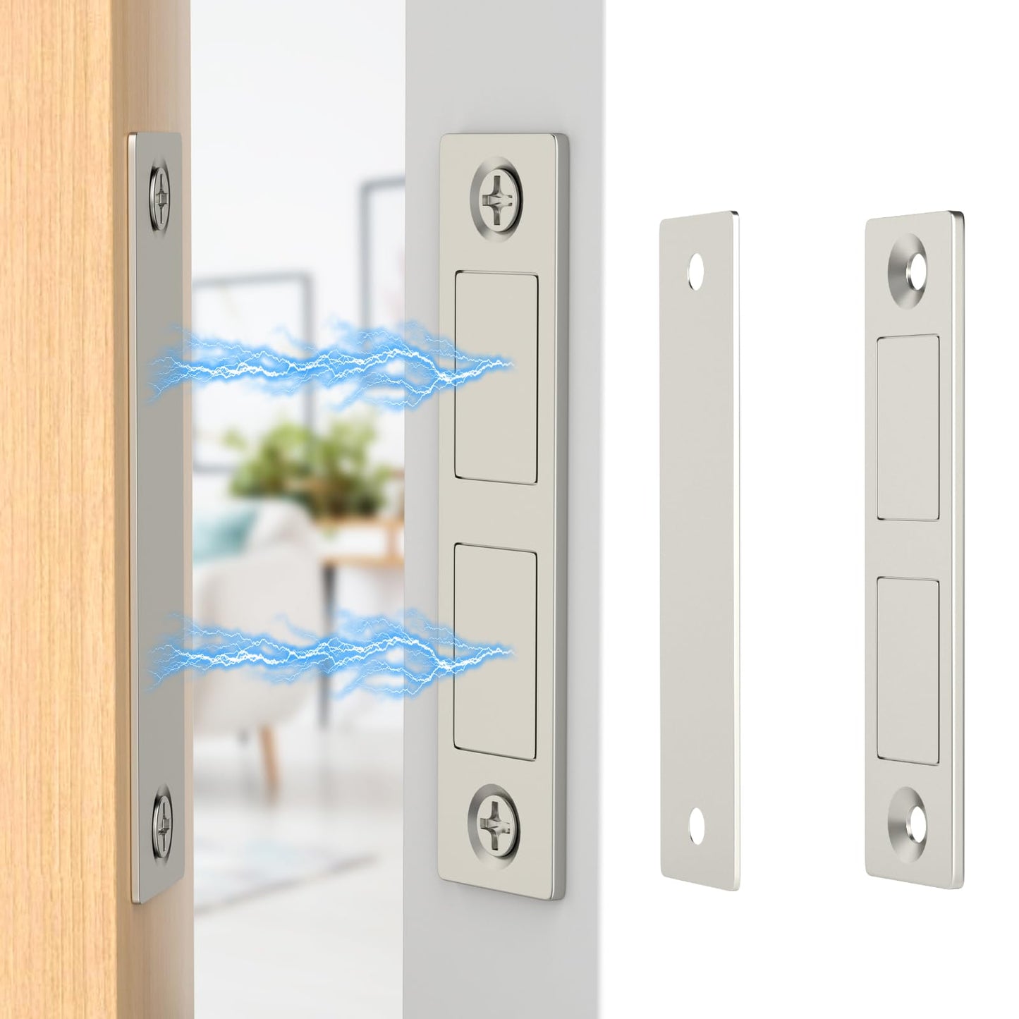 Magnetic Door Catch, Jiayi 30 LB Cabinet Door Magnetic Catch Heavy Duty, 2 Pack Magnets Door Closer, Screw on Magnet Closet Door Catch, Double Drawer Magnets Latch for Wardrobe Cabinets Closing