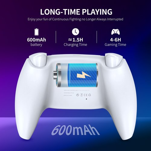 JDDWIN LED Wireless Gaming Controller for PS5/PC/Steam Deck,Hall Effect, Trigger Stops, Mappable Buttons, Bluetooth Audio,Marco, Turbo, Vibration, 6-Axis Motion Contro Gamepad with Speaker (White)