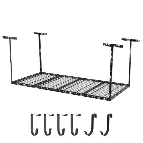 JustSmart Overhead Garage Storage Rack 4x6 FT, Steel Ceiling Shelves 330lb Capacity, Height Adjustable 22-40 Inches, Space-Saving for Attic Basement Shed (Black, 4 Posts)