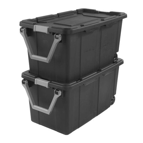 40-Gallon Wheeled Plastic Storage Bin – Extra Large Container with Handle, Gray, 2-Pack
