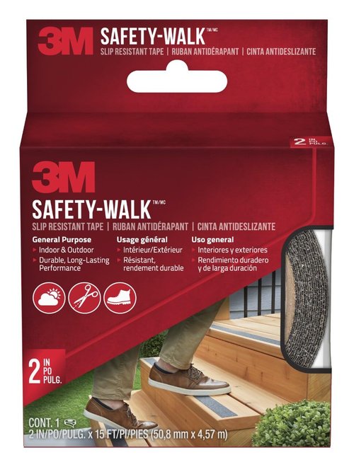 3M Safety-Walk Slip Resistant Tape, 2 in x 15 ft, Anti Slip Black Tape, Adhere Without Wrinkling, Curling, Tearing or Lifting, Self-Adhesive Backing For Quick & Easy Application, 1 Roll (610B-R2X180)