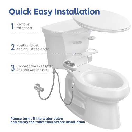 Bidet Attachment for Toilet, Self-Cleaning Dual Retractable Nozzles Bidet, Non-Electric Adjustable Water Pressure for Hygienic Rear & Feminine Wash, Easy Installation Ultra-Slim (White)