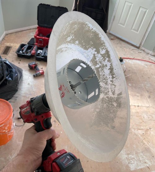 Rack-A-Tiers Driller's Dust Bowl - Hole Saw dust Bowl Installing recessed Lights, Works for All Hole saws, Flexible Drywall Dust Collector, Overhead Drilling dust Catcher (48000)
