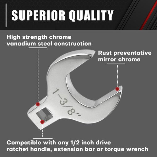 C&T 14-Piece 1/2” Drive Jumbo Crowfoot Wrench Set, SAE Sizes from 1-1/16" to 2" with Storage Tray,Chrome Vanadium Steel and Fully Polished Chrome Finished