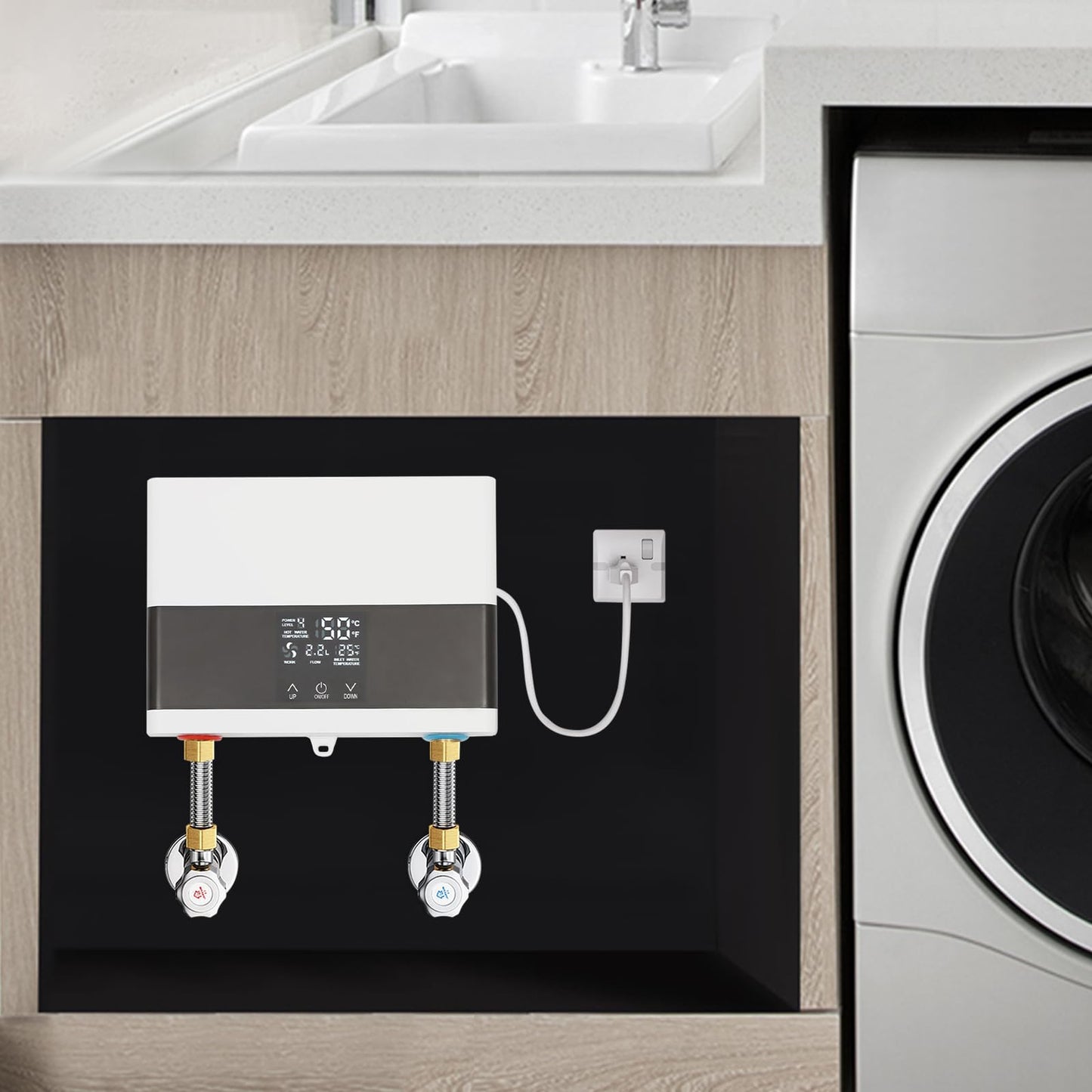 110V 4000W Mini Electric Tankless Water Heater for Home Kitchen Shower, Instant Hot Water Heater with Remote Control Digital Display, Constant Temperature & Space Saving Design