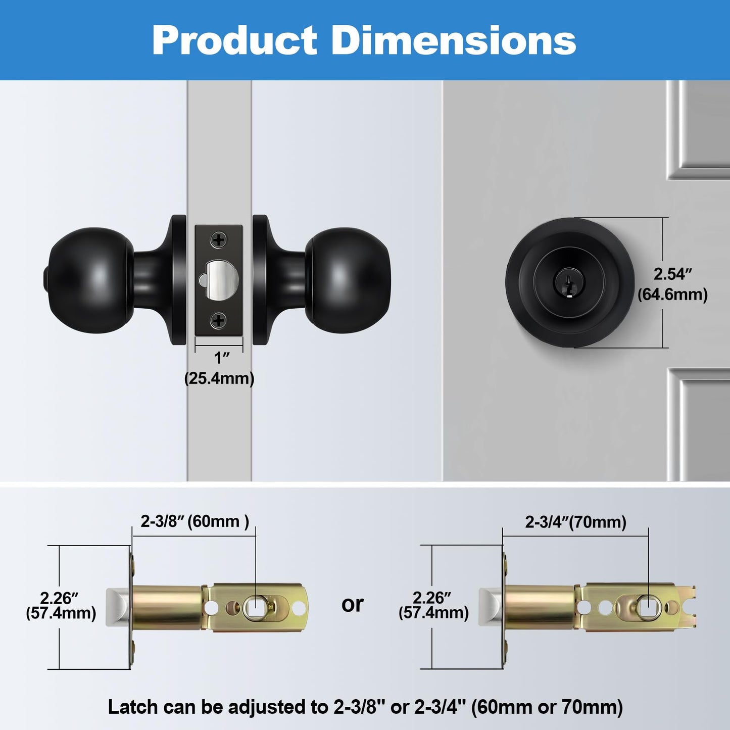BESTTEN 4 Pack Door Knob with Lock and Key, Keyed Different Entry Door Knob, for Entrance and Front Door, Matte Black