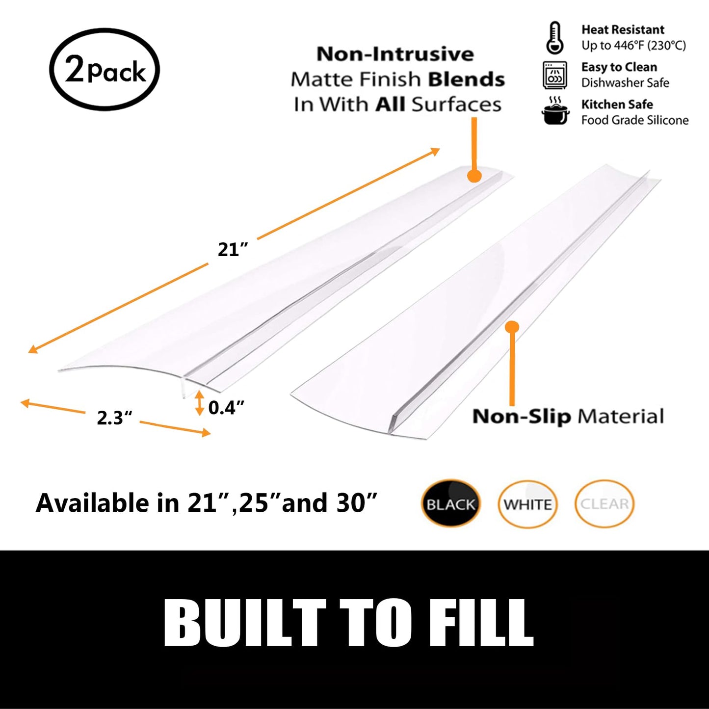 SEVCHY Silicone Stove Gap Covers (2 pack), Oven Gap Filler, Heat Resistant Stove Gap Filler, Seal Gap between Stovetop and Counter, Easy Clean (21 inch, White)