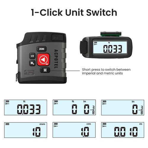 Digital Tape Measure 2 in 1, 16FT with Display, Smart Tape Measure, Area Volume Measuring Pythagorean Mode, Waterproof and Rechargeable,1/2 Self Centering, 20 Groups Historical Memory