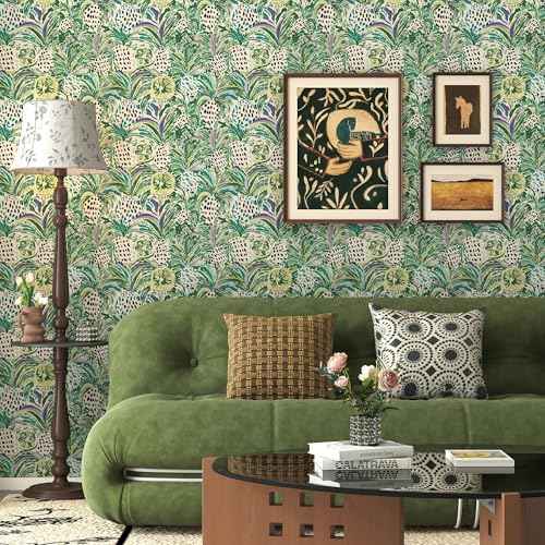Green Leaf Wallpaper Boho Peel and Stick Wallpaper Modern 17.3"x78.8" Abstract Tropical Wallpapers Botanical Contact Paper for Cabinets Jungle Self Adhesive Removable Wall paper Waterproof Decor Vinyl