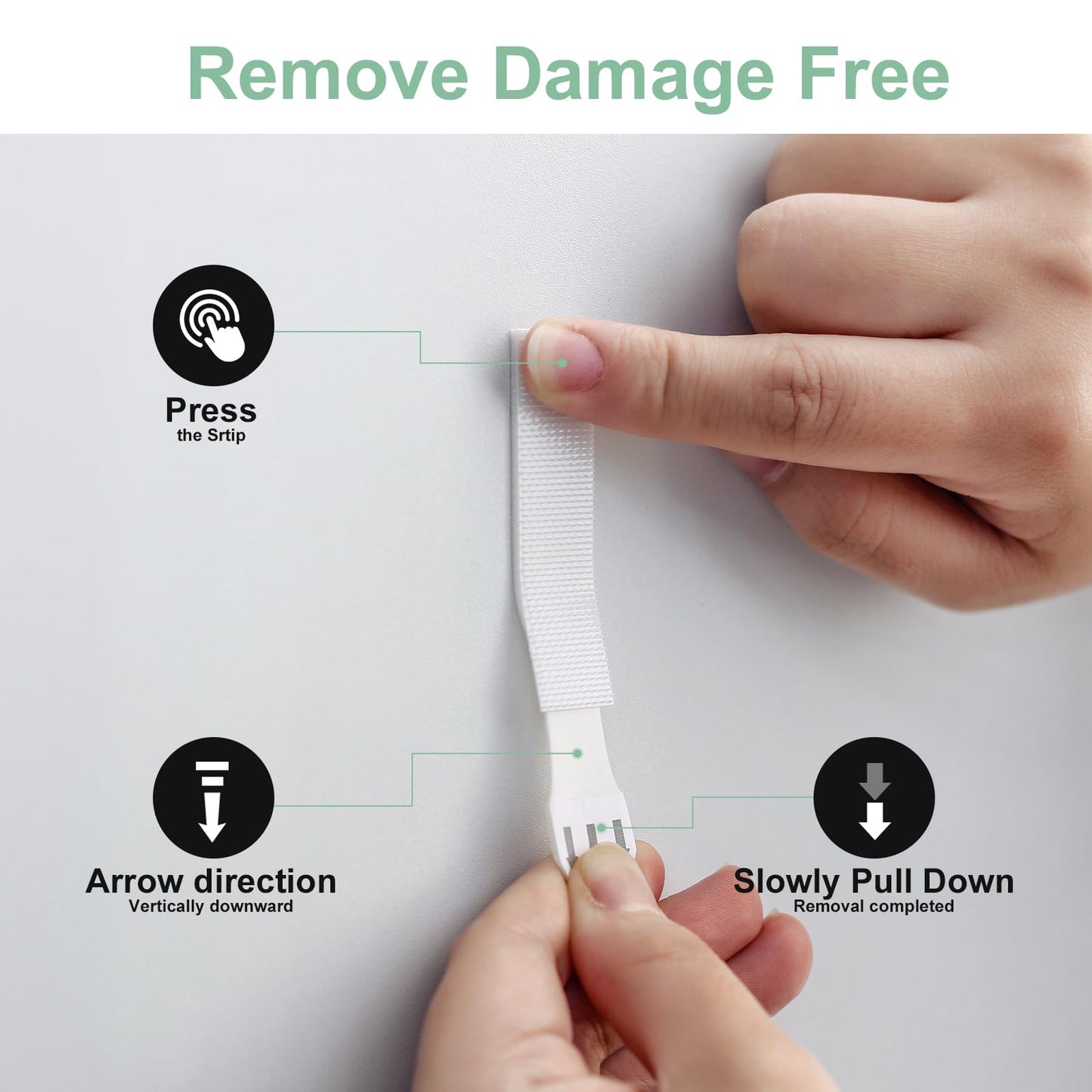 Picture Hanging Strips Kit Heavy Duty, 3 Size No Nails Adhesive Poster Strips for Frame Mounting Hooks, Damage Free Hanging Poster Hangers for Wall Decoration, Classroom, Renter Friendly, White 96 PCS