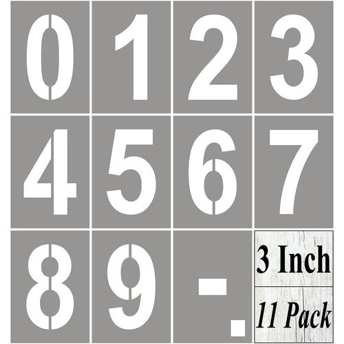 3 Inch Large Number Stencils for Painting - 11 Pack Number Stencil Templates for Curb Address, Cakes, Cookies, Mailboxes and Crafts, Reusable House Numbers Stencils for Wood Signs & Cement Wall Art