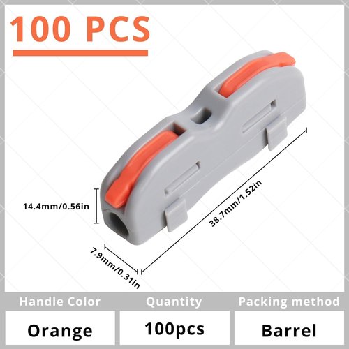 YQSIYU Lever Wire Connectors, 100 Pcs in Buckets of Quick Connect Eletrical Connectors 1 Conductor Lever Nuts in Gray with Orange Handle