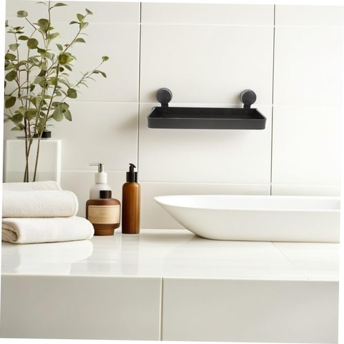 Bathroom Suction Cup Storage Rack Wall Mounted Organizer for Toiletries Makeup No Drilling Required Modern Finish for Smooth Surfaces Versatile and Easy Installation