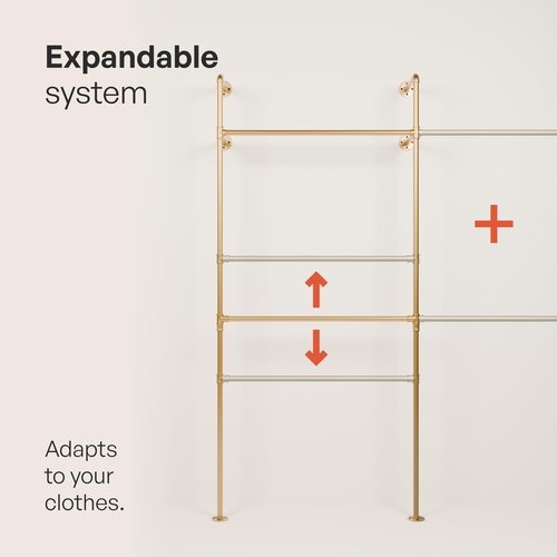 pamo Freestanding Clothes Rack – 170 lbs Load Capacity – Open Closet or Industrial Garment Rack for Bedroom or Walk-In Closet – Gold Metal Pipe Design