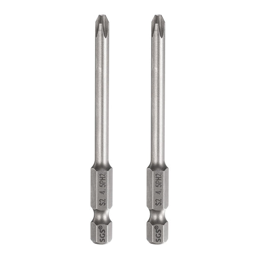 HARFINGTON 2pcs #2 Phillips Screwdriver Bit PH2 1/4" Hex Shank 3" (75mm) Long 0.18" Rod Magnetic Cross Head Drill Bits S2 Steel Industrial Screw Driver for Electric Power Tools, Gray