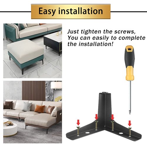GOSCHE 4 Inch Metal Furniture Legs Black, Legs for Furniture Set of 4, Modern Style Replacement Couch Legs for Dresser Chair Bed Cabinet Table Ottoman Cupboard DIY Replacement Sofa Feet