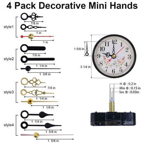 EMOON 2-Pack Silent Clock Movement Kit with 4 Pairs of Short Hands，DIY Repair & Replacement Motor, Total Shaft Length 7/8 in
