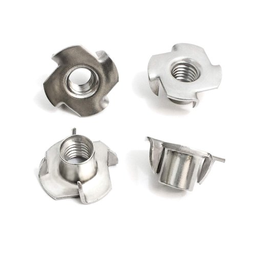 Stainless Steel T-Nuts, 1/4"-20 Inch, (25 Pack), Anti Corrosion Threaded Insert, Choose Size/Quantity, by Bolt Dropper, Pronged Tee Nut. (1/4"-20 x 7/16")