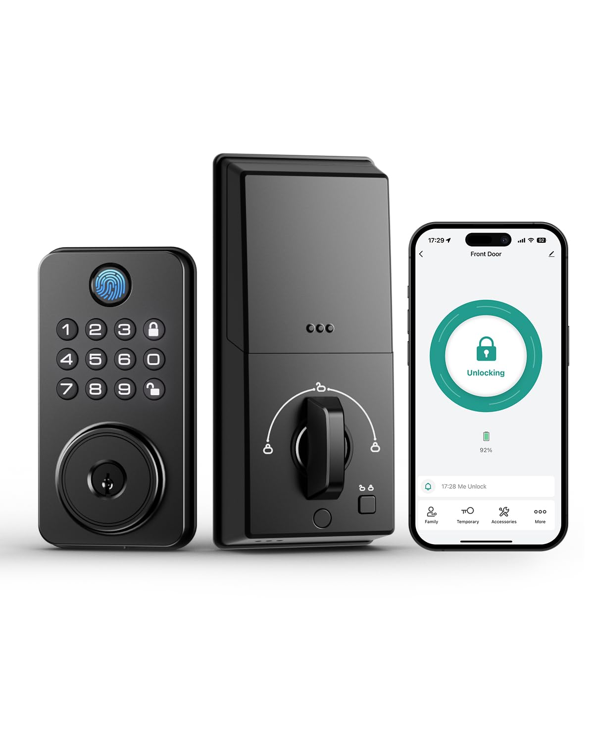 Fingerprint Door Lock with Handle, Smart Keyless Entry Door Lock with App, Stores 50 Fingerprints and 50 User Codes, IP65 Weatherproof Keypad Deadbolt for Front & Interior Doors, Auto-Lock, Black