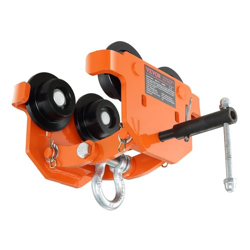VEVOR Manual Trolley, 4400 lbs/2 Ton Load Capacity, Push Beam Trolley with Dual Wheels, Adjustable for I-Beam Flange Width 2.8" to 6.7", Heavy Duty Alloy Steel Garage Hoist for Straight Curved I Beam