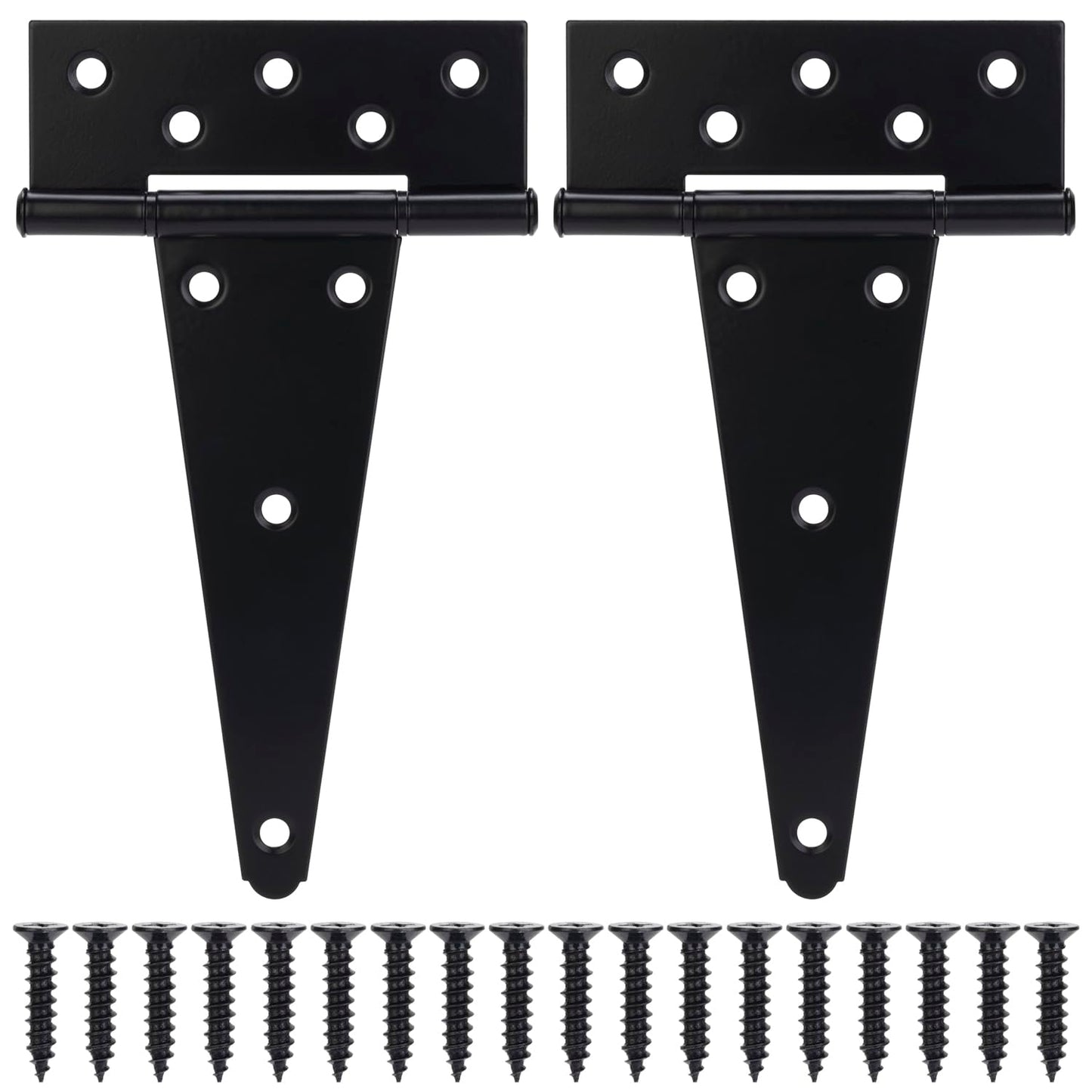 BOODVON 8 Inch T-Strap Gate Hinges, Shed Barn Door Hinges Heavy Duty, Black Tee Hinges for Wooden Fences, Yard Gate, Wrought Hardware Iron Rustproof (2Pack/Set)