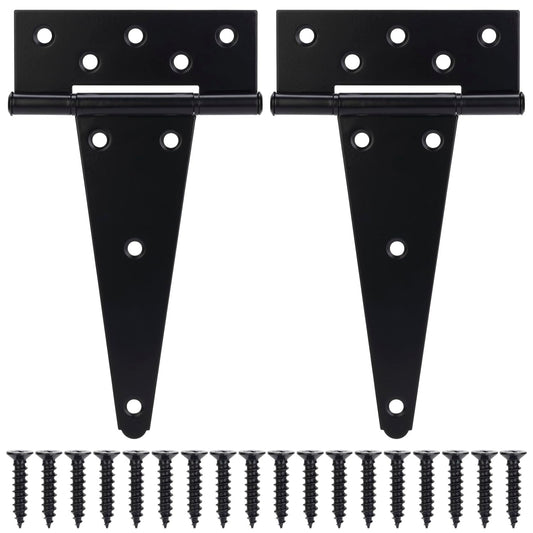 BOODVON 8 Inch T-Strap Gate Hinges, Shed Barn Door Hinges Heavy Duty, Black Tee Hinges for Wooden Fences, Yard Gate, Wrought Hardware Iron Rustproof (2Pack/Set)