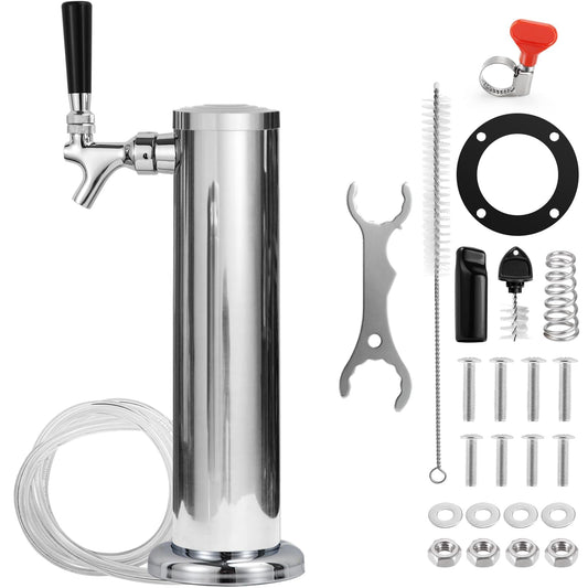 Hilangsan Single Beer Tap Tower Draft Beer Tower Kegerator Tower Stainless Steel Keg Tower Kegerator Parts Kegerator Kit Stainless Core Beer Faucet Pre-assembled Beer Line 3" Beer Tower Dispenser