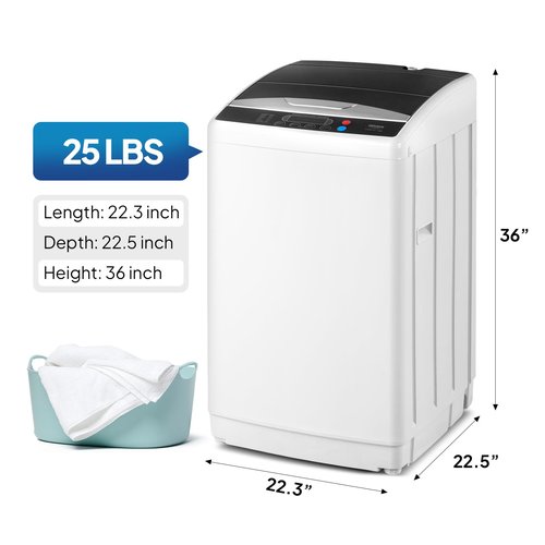 ROVSUN 25LBS Portable Washing Machine, Full-Automatic Electric Laundry Machine with Stainless Steel Drum, 110V Compact Washer, Washer and Spin Dryer Combo with Drain Pump for Apartment, Dorm, Home