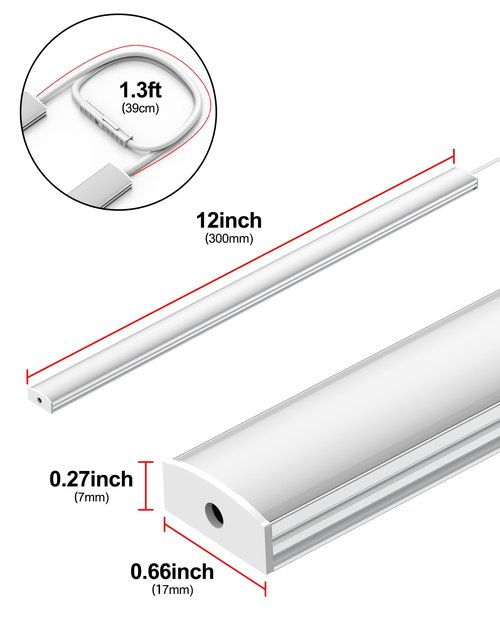 Vovamo Plug-in Under Cabinet Lighting, Dimmable Counter Lights for Kitchen, 2pcs 12 Inch, Cold White 6000K Linkable USB Led Closet Light, Wired Indoor Night Lights Bar for Desk, Sink,Workbench