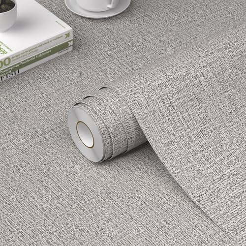 WADILE Grasscloth Peel and Stick Wallpaper 15.7x78.7in Light Gray Textured Contact Paper for Walls & Cabinets