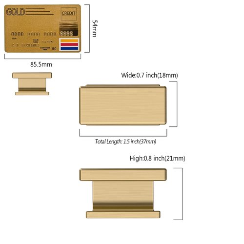 Amerdeco 10 Pack Champagne Bronze Cabinet Knobs 1.46 Inch(37mm) Solid Gold Kitchen Cabinet knobs Rectangle Brushed Brass Drawer Knobs and Pulls for Bathroom Cabinets ZH00013