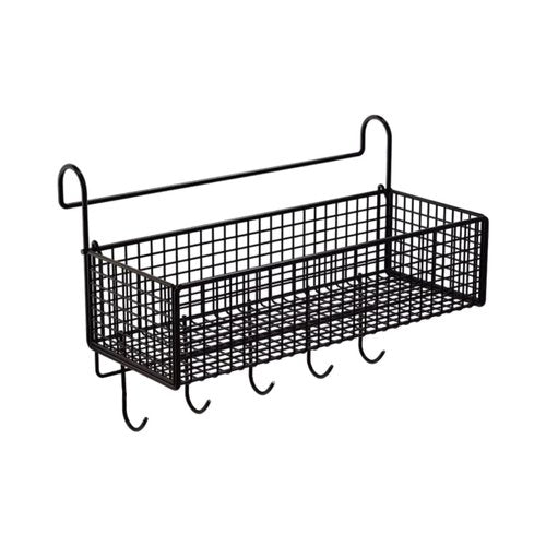 Bothyi Bedside Hanging Storage Basket Beside Shelf Sturdy Structure Organizer Metal Rack for Kitchen Bed & Bunk Bed Dormitory Snacks, Black with Hooks