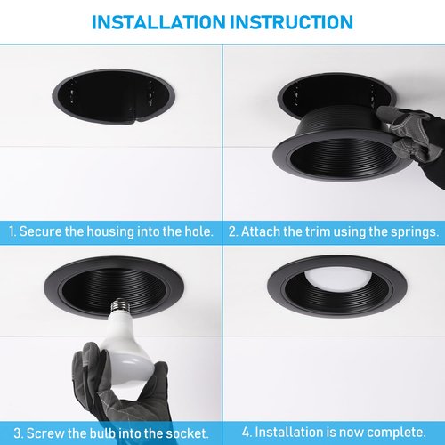 TORCHSTAR 6 Inch Recessed Light Black Baffle Trim with Detachable Ring, Full Metal, Ceiling Can Light Trim for 6 Inch Can, Fit Halo/Juno Remodel Recessed Housing, Pack of 6