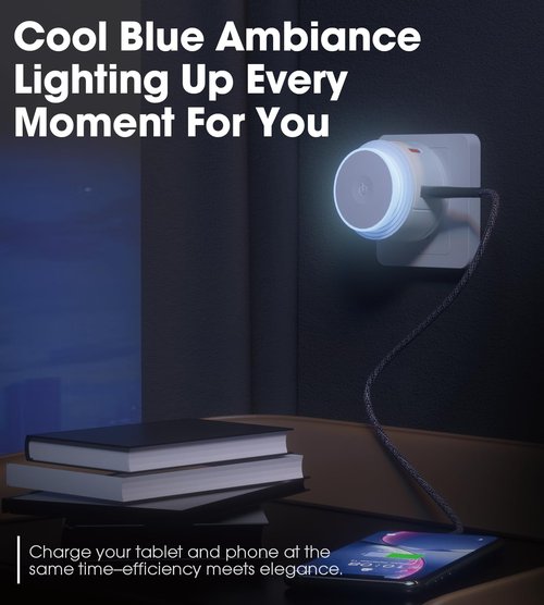 Ktrad Plug Charger Night Light with USB-C Fast Charging Port (PD 20W, 5V 3A) for Under Cabinet Lights, iPhone 16/15 and More - 2-Pack
