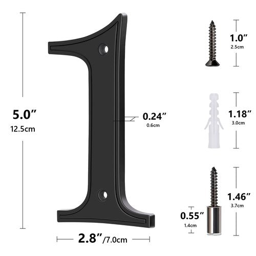 House Numbers 1, Emotionlite House Address Numbers, Black Large Modern House Numbers for Outside, Metal Mailbox Number, 5" Zinc Alloy Style