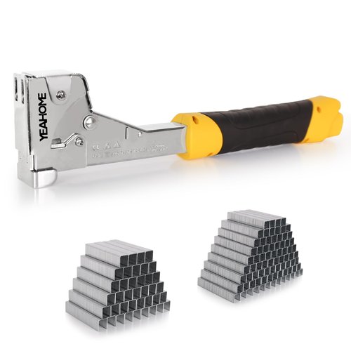 YEAHOME Heavy Duty Hammer Tacker with 6000 T50 Staples of 1/2, 3/8 inches, Steel Construction Manual Hammer Stapler with Anti-jam Magazine for Construction, Roofing, House Wrap, Insulation,Floor