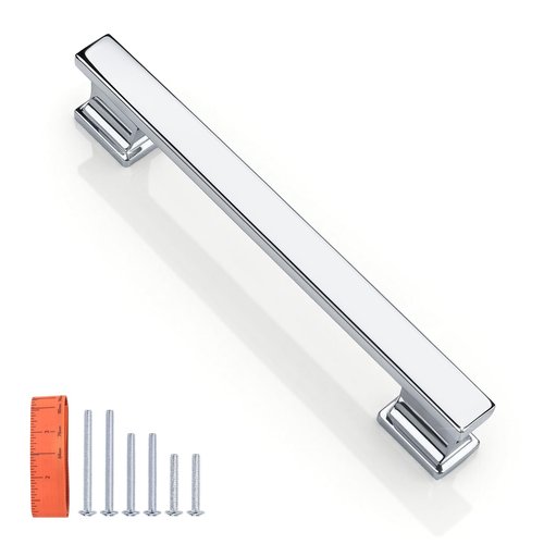 KNOBWELL 10 Pack Polished Chrome Solid Cabinet Pulls 5 Inch(128mm) Hole Center Kitchen Cabinet Handles,Cabinet Hardware for Cupboard Drawer Pulls