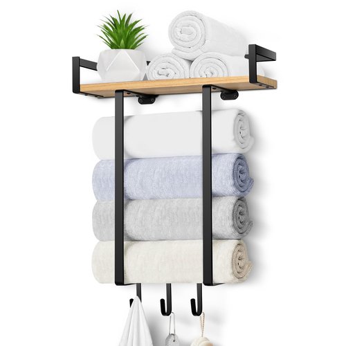 Towel Racks for Bathroom, Wall Mounted Towel Rack for Bathroom, Wall Towel Rack for Rolled Towels, Towel Storage for Small Bathroom Decor-Black
