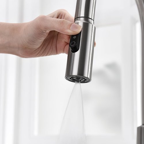 Lefton Pull-Down Kitchen Faucet with Temperature Display in Fahrenheit, 3 Water Outlet Modes, Faucet for Kitchen Sink, Brushed Nickel, KF2501-0