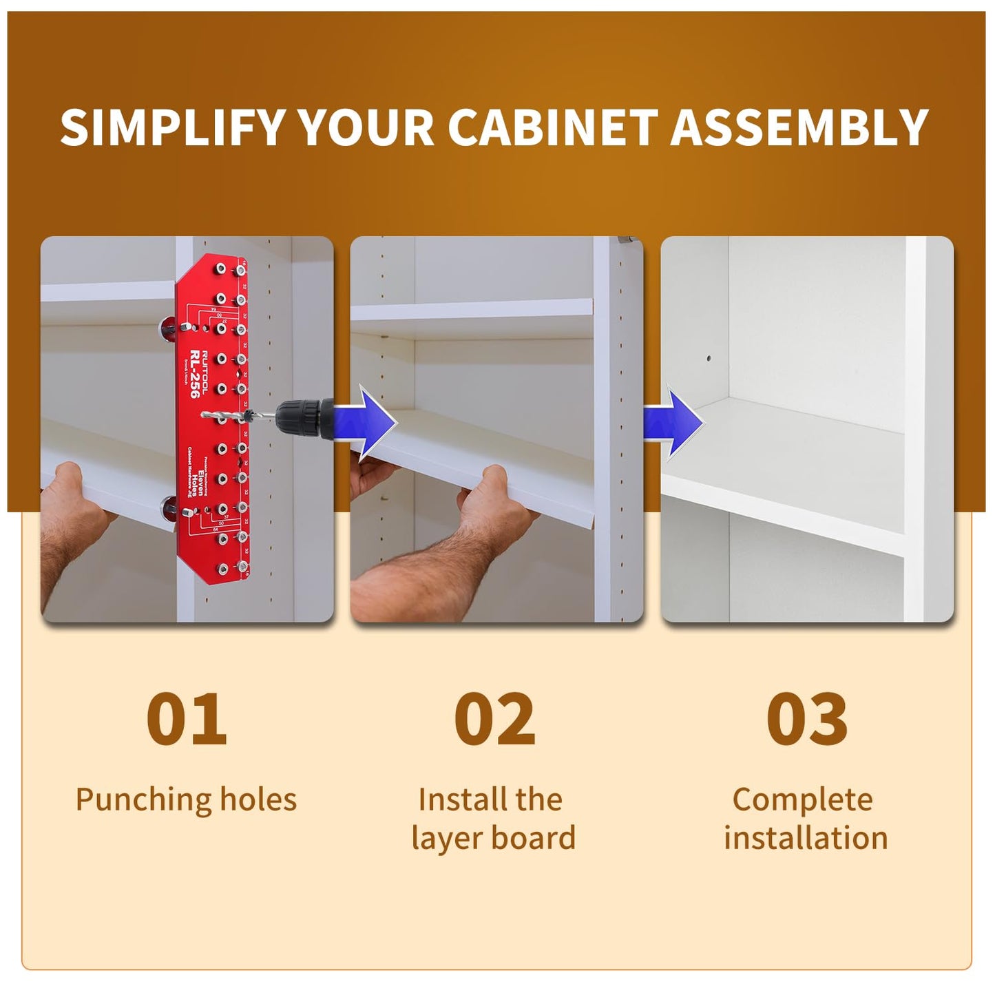 RUITOOL Shelf Pin Jig 11 Holes, Self-contained Clamping Function All Metal Shelf Pin Drilling Jig with 1/4" and 5mm Drill Bit, Shelf Hole Jig and Cabinet Hardware Jig Tool Drill Guide with Storage Bag