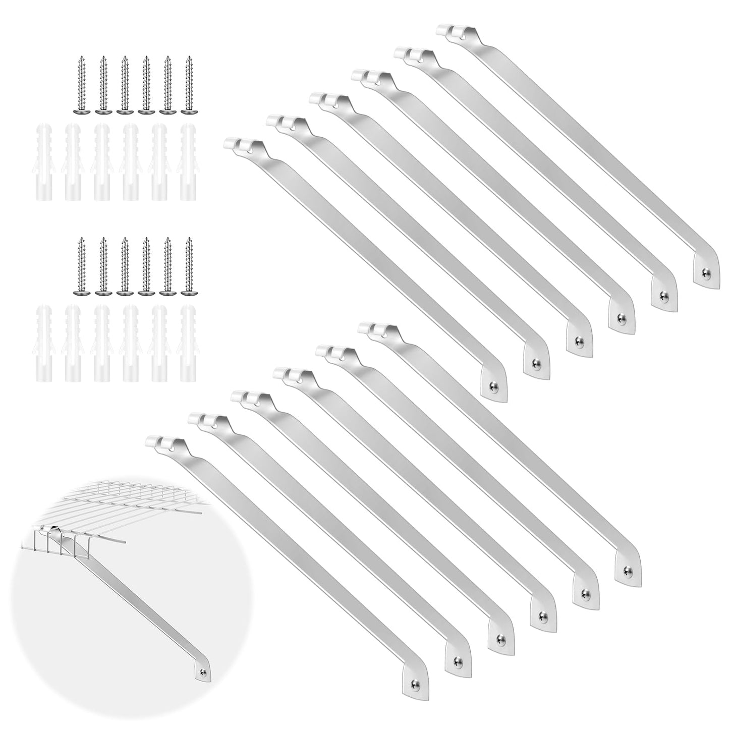 Innconee 12 Pcs Support Brackets for 12in Wide Shelving Wire Wire Shelf Brackets Closet Rod Bracket Closet Support Bracket with Anchors and Pins for Installation Wires Shelving Supports Closets